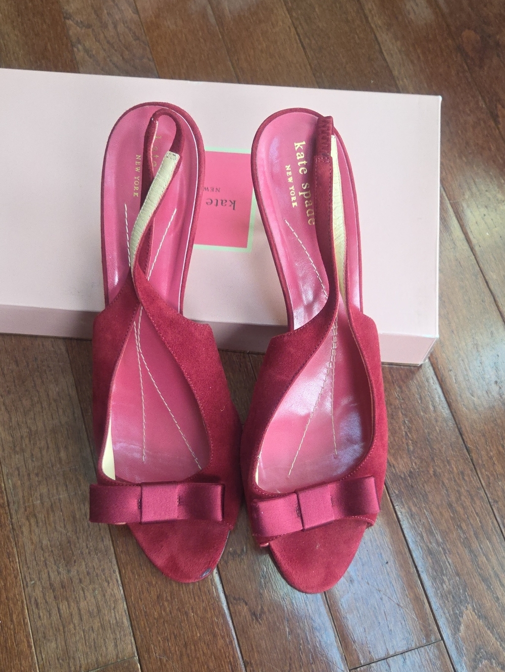 kate spade Red-Pink Suede Bow Slingback Mules - Picture 1 of 2